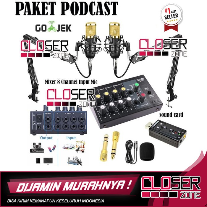 PAKET PODCAST Mic Microphone bm 800 bm-800 bm800 Recording Smule Youtube plus arm stand soundcard