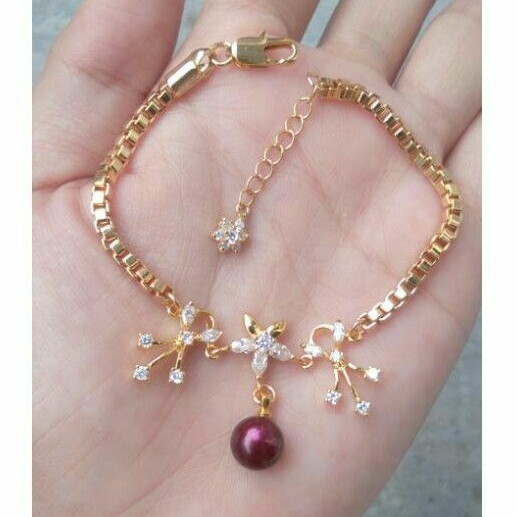 Gelang Bunga Mutiara Air Tawar Asli Ori Lombok bahan Rodium