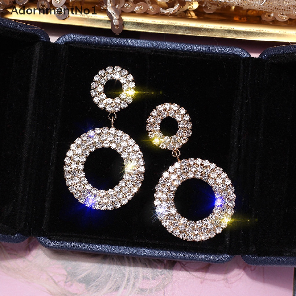 (AdornmentNo1) Anting Bulat Geometri Aksen Kristal Mewah Untuk Perhiasan Wanita / Pernikahan / Hadiah