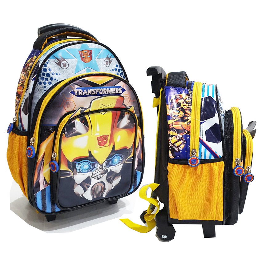 PROMO Tas Trolley Anak Laki Laki Sekolah TK / PG / PAUD KANTUNG Coin Sponge Anti Air Lengkap ( ROBOT - MOBIL BUS - DINO - KERETA )