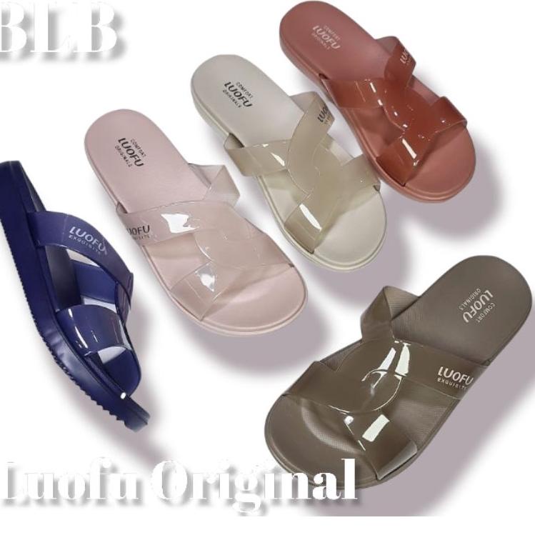SENDAL KARET SLOP SILANG TRANSPARAN/BENING LUOFU E7190BT,SENDAL JELLY WANITA LUOFU TERBARU NYAMAN, W