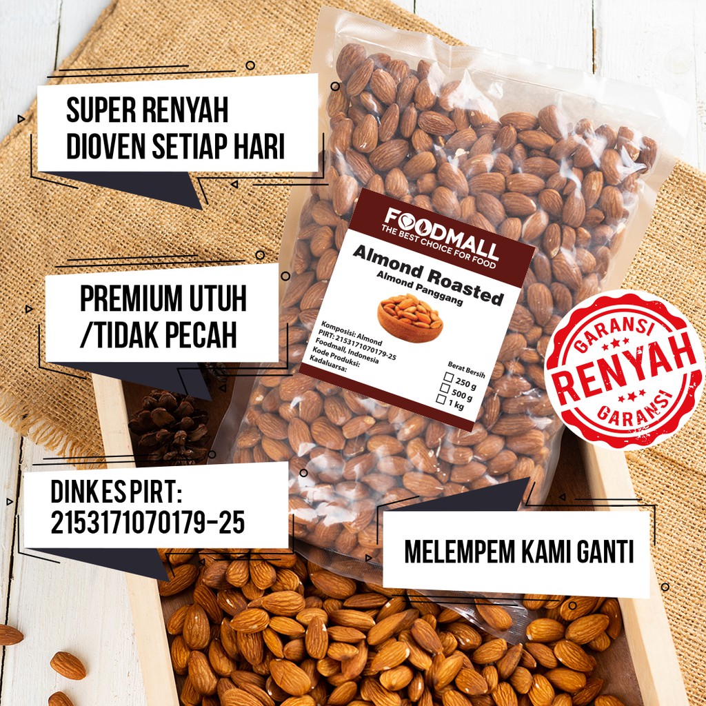 Almond Roasted 1 kg GRADE A PREMIUM / Almond Panggang