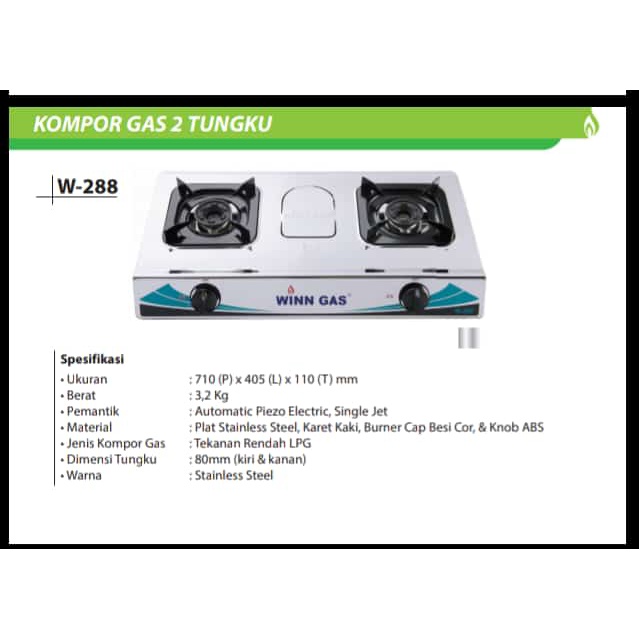 KOMPOR WINN GAS 2 TUNGKU W288 STAINLESS