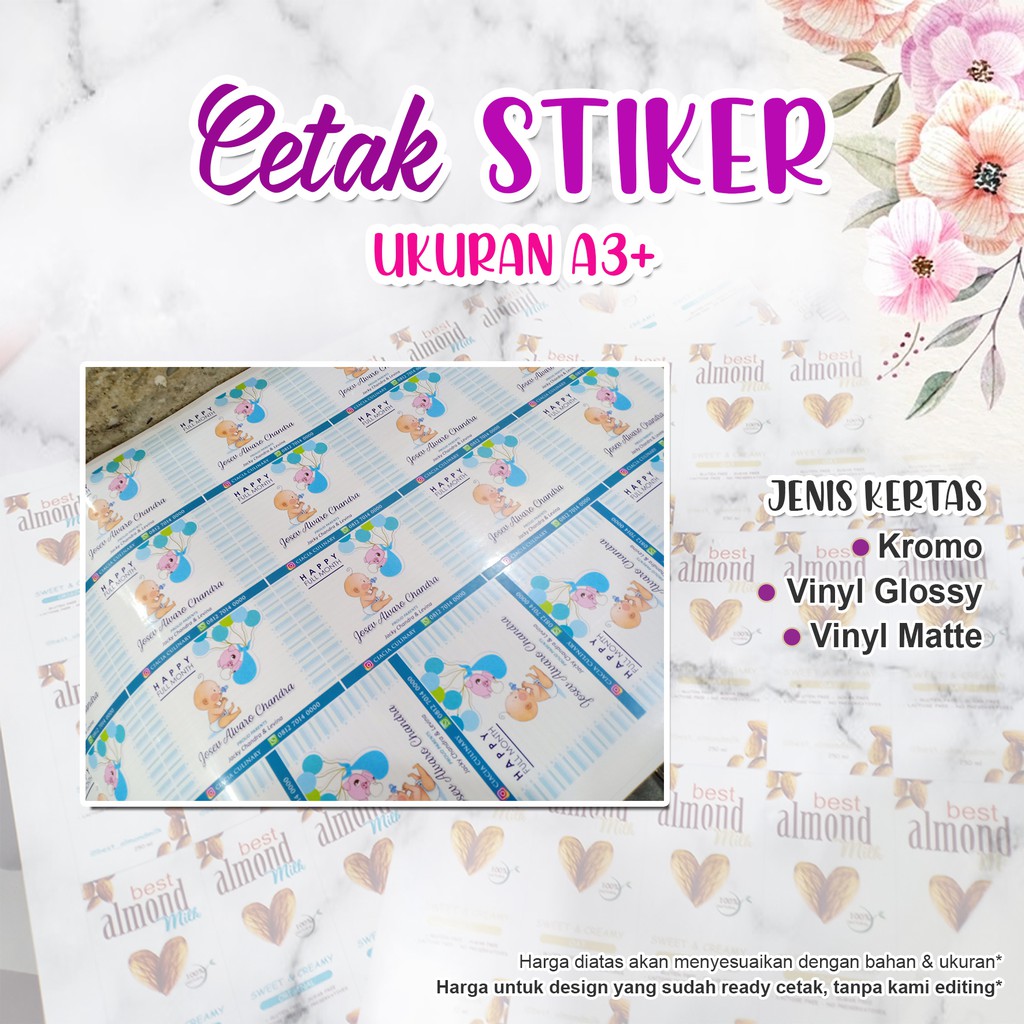 

CETAK STIKER A3+ / PER A3+ (DAPAT BANYAK) BISA MIX UKURAN