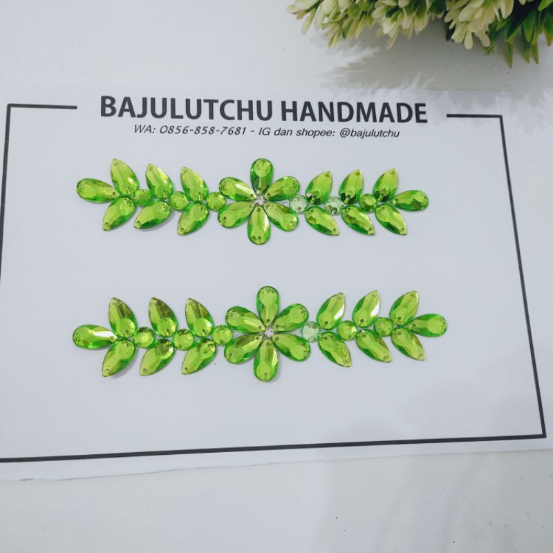 Payet rangkai hijau diamond pinggang hijab aplikasi jahit /pc