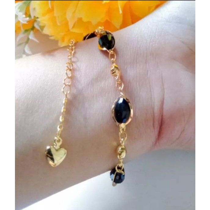 Gelang Tangan Giok Batu Hitam Titanium Gold