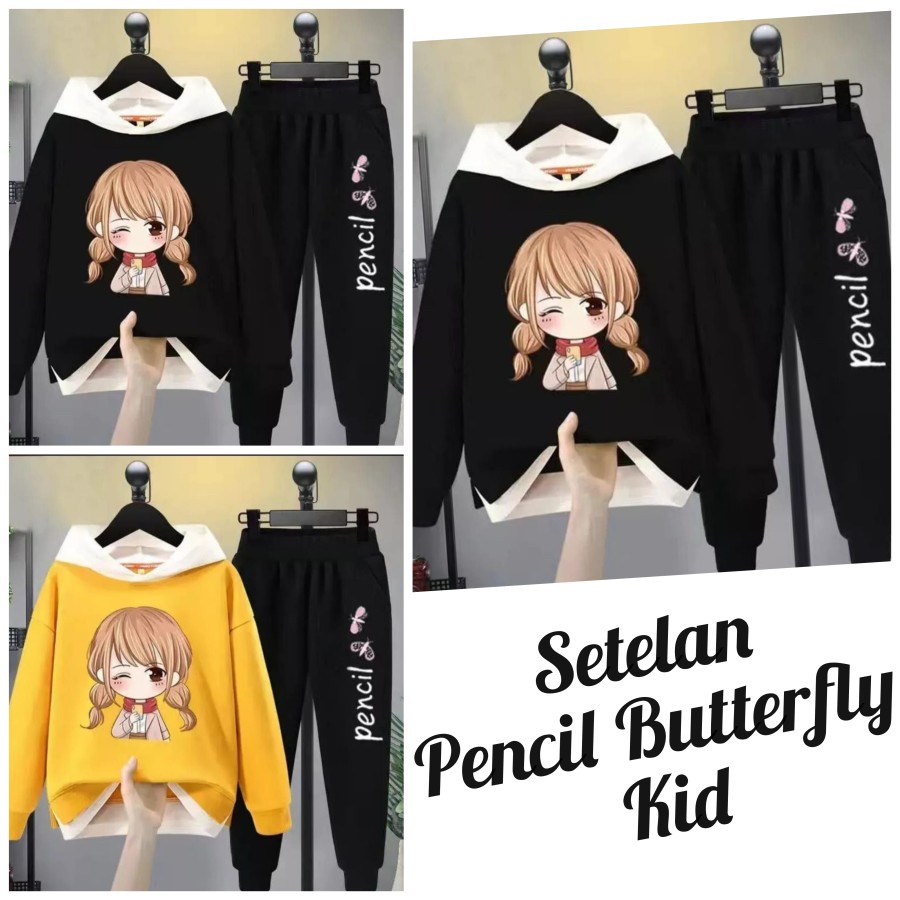 Pakaian anak setelan anak Hoodie pencil butterfly kid Lucu Kekinian 2022