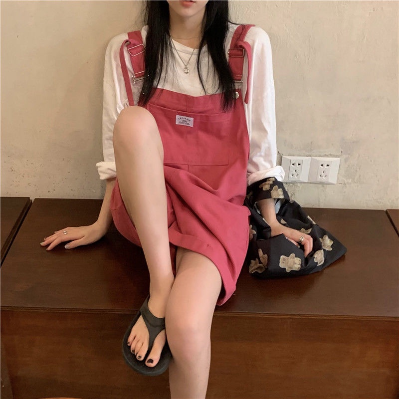 Overall wanita musim panas siswa perempuan versi Korea longgar dan tipis net merah hitam celana pend