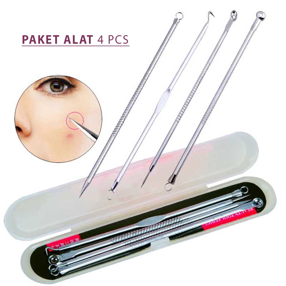 Alat Pemencet Jerawat Blackhead 4 in 1 Pinset Pembersih Komedo Wajah Acne Facial Treatment Pencabut Komedo