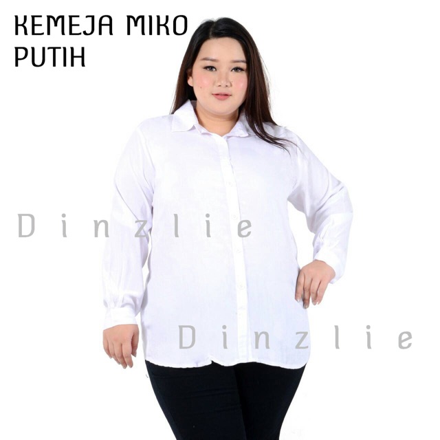 Kemeja Putih|KEMEJA RAYON POLOS WANITA BIG JUMBO MIKO WARNA PUTIH