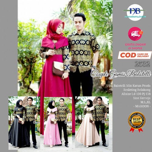 Batik Couple / baju Couple / Kemeja Couple / Couple Gamis Batik Prada Kombinasi Balotelli Syari