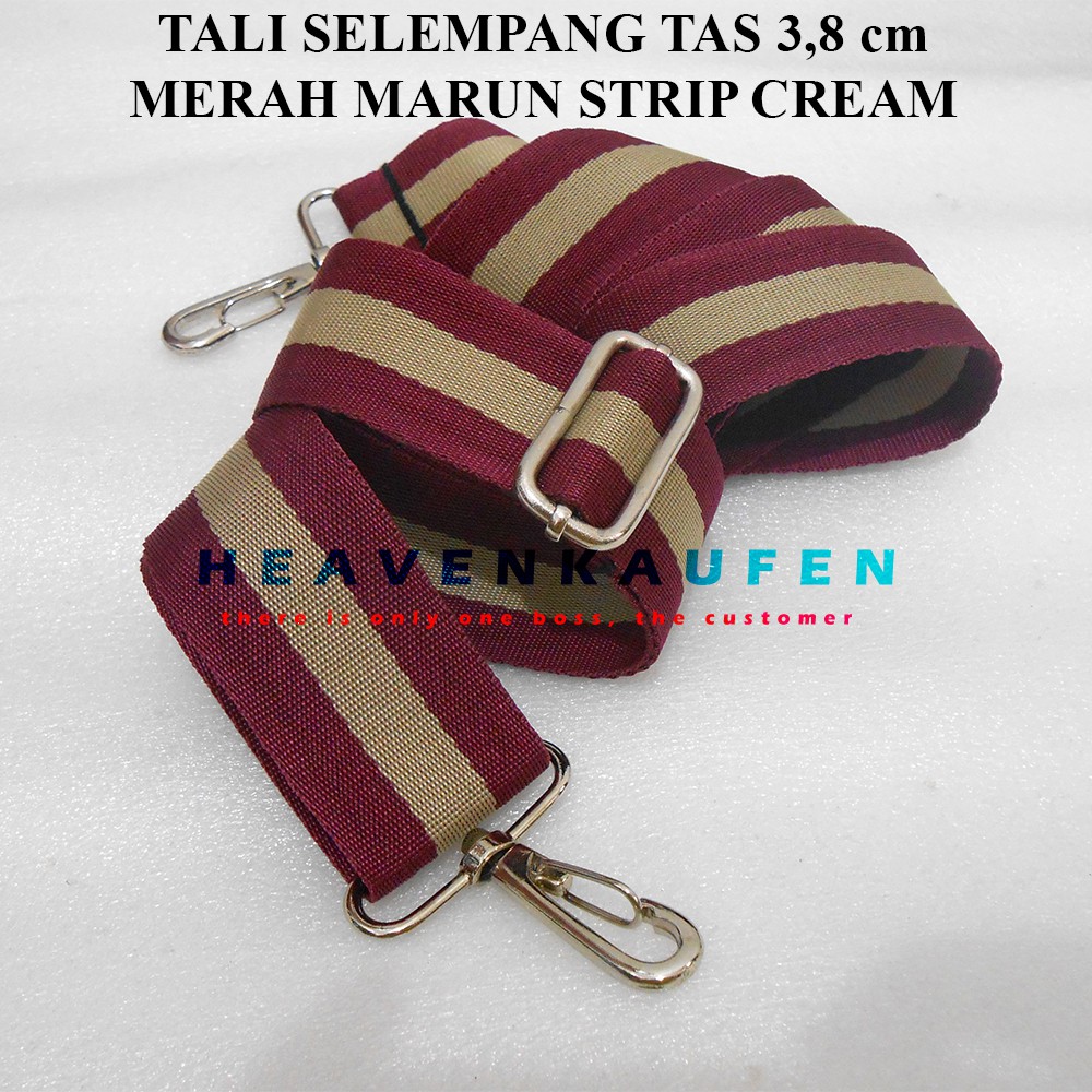 Tali Selempang / Selempangan Tas 3,8 cm Merah Marun Strip Cream