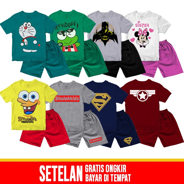 setelan anak laki-laki perempuan setelan motif