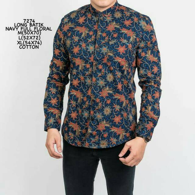  Baju  Pria  Kondangan Kemeja Batik Navy Floral  Cowok  Gaya 