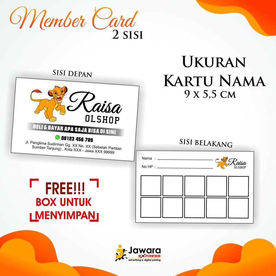 

CETAK PAKET CUSTOM MEMBER CARD MURAH (100 PCS 1BOX) IV STANDAR 2 SISI