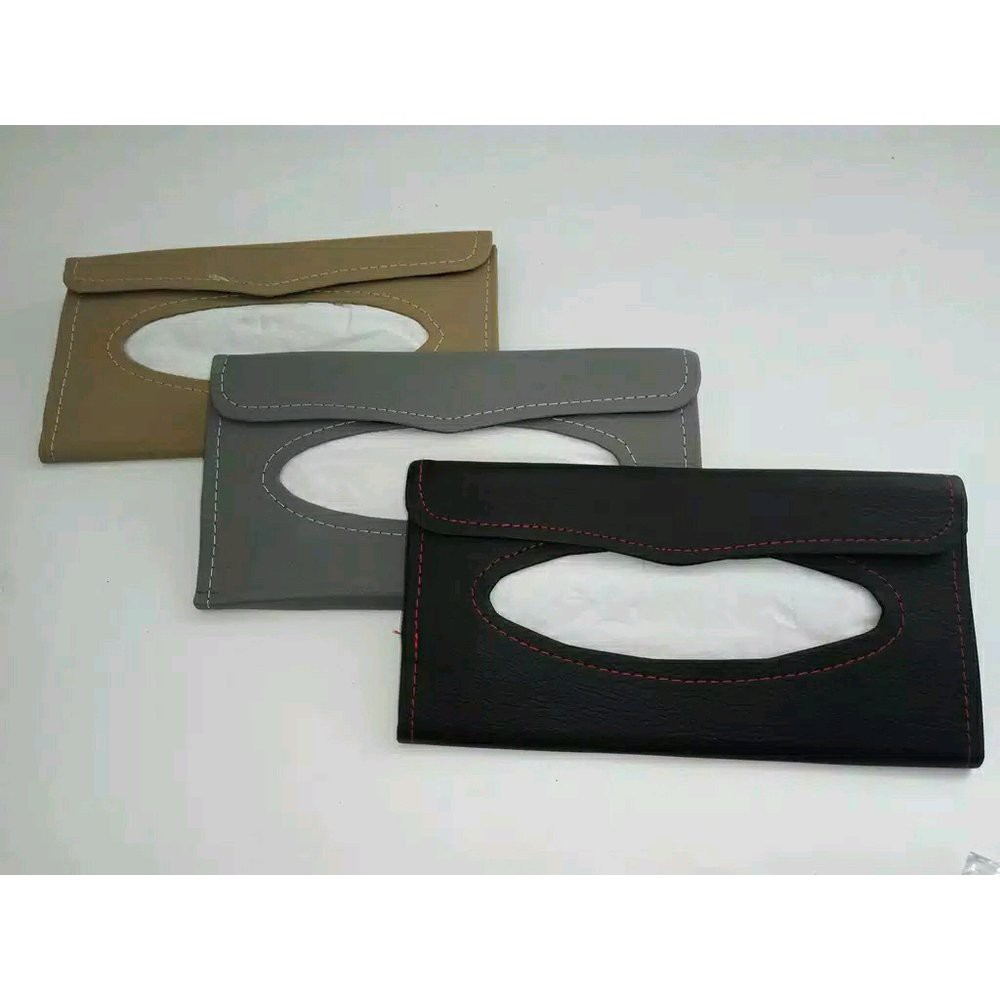 Tempat tissu TISU MODEL jepit sunvisor KABIN MOBIL warna crem hitam dan abu UNIVERSAL