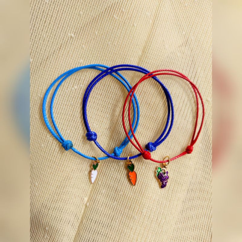 Gelang Charm Enamel Buah Cherry,Nanas,Strawberry, Watermelon, Anggur, Peach, Wortel, Lobak