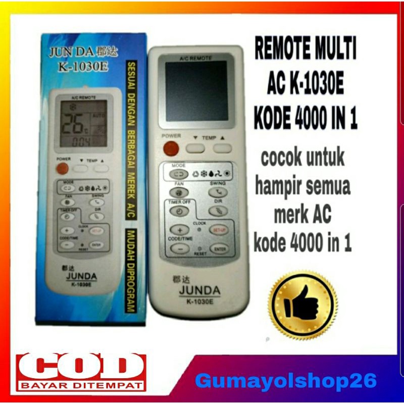 Remote Ac Multi K-1030E / Remot Multi Ac 4000 Kode Semua Merk