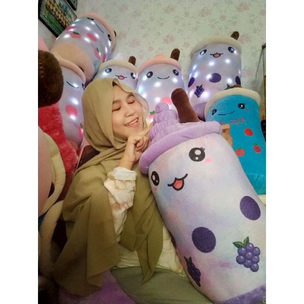 Lucu Bantal Boba Ice Cream/ Baru Boneka Boba Ice Cream LED dan Non LED