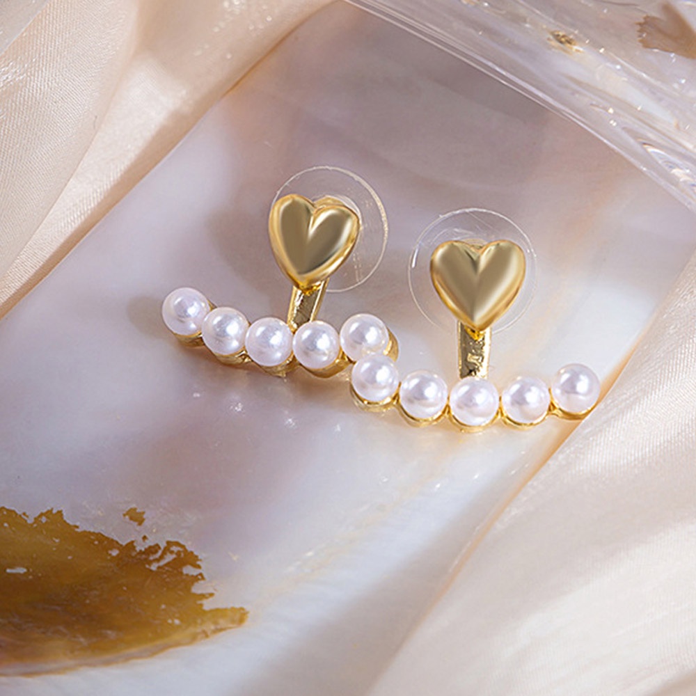 Anting Tusuk Mutiara Imitasi Bentuk Hati Lapis Emas Untuk Wanita