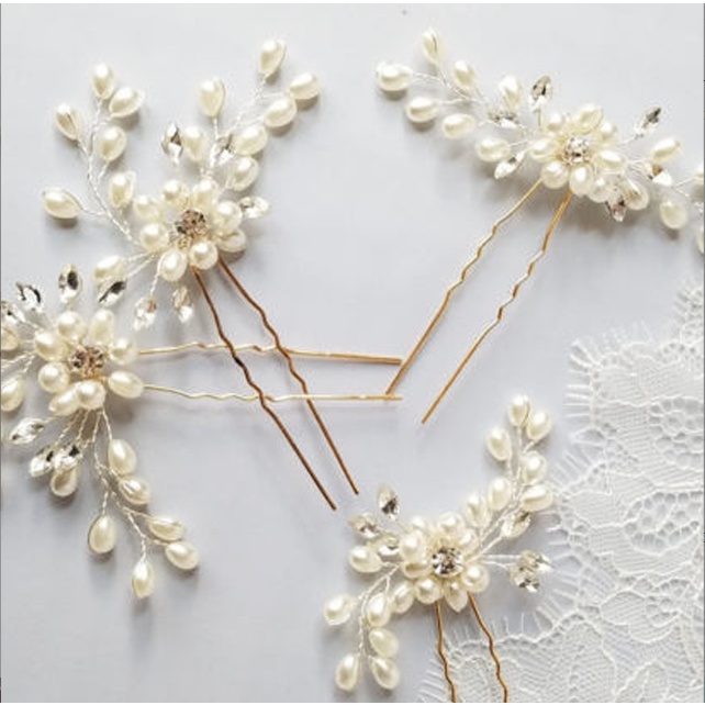 COD❤️Wedding Bridal Vintage Pearl Flower Crystal Hair Pin Bridesmaid Clips Side Comb Jepit Rambut Mutiara Fashion Korea Wanita