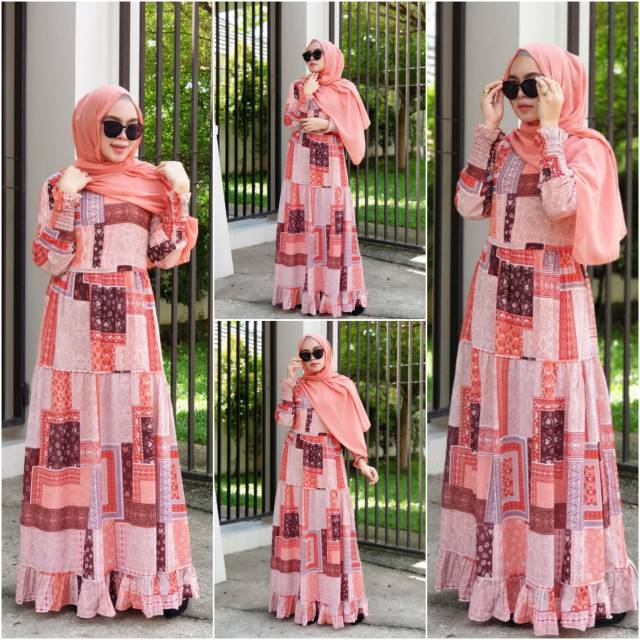 Gamis ceruty babydoll printing cantik