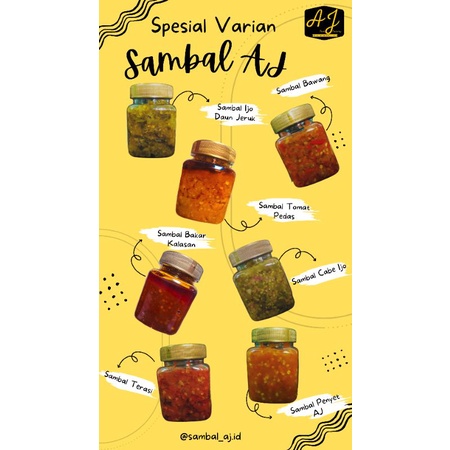 

Khusus Reseller / sambal Cabe Ijo / Bawang / Penyet / Terasi / Daun Jeruk / Tomat Pedas 200ml