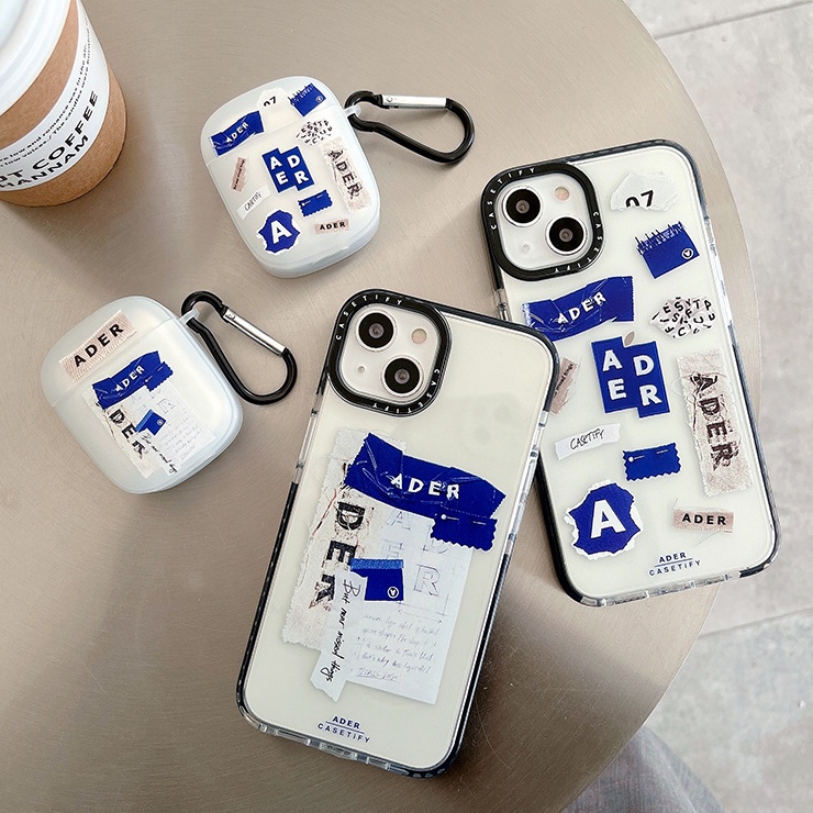 Case Pelindung airpods 3 / 2 / 1 / Pro earphone Bahan TPU frosted Seri Label Biru Putih