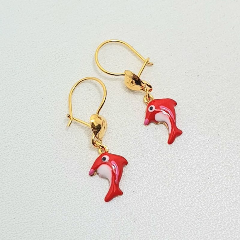 Anting Desi Emas Muda Bandul Gambar Lumba Lumba Merah 1/2 Gram