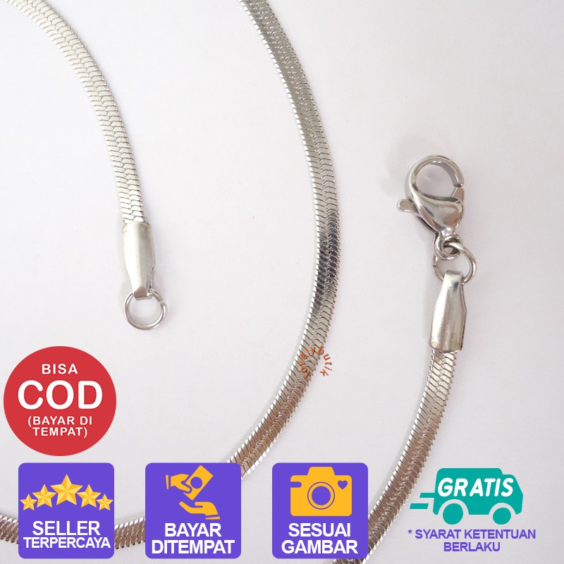 Lovelybutik Kalung Titanium Anti Karat Rantai Kalung Titanium Belut Pipih Lentur Ukuran 45 Cm