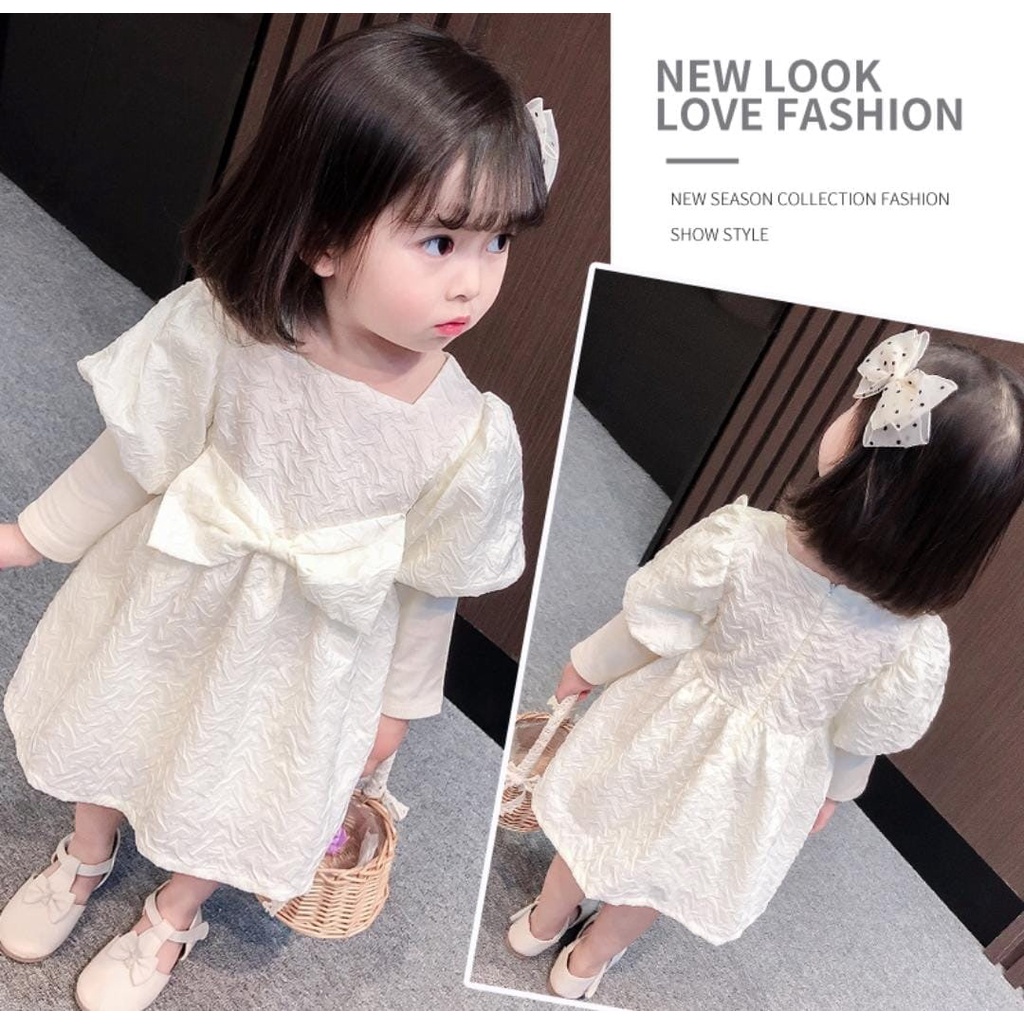 Promo !! Dress simple anak cewek / dress embossed ribbon salsabilla ukuran 2-4tahun / Dress anak perempuan / Dress bestseller