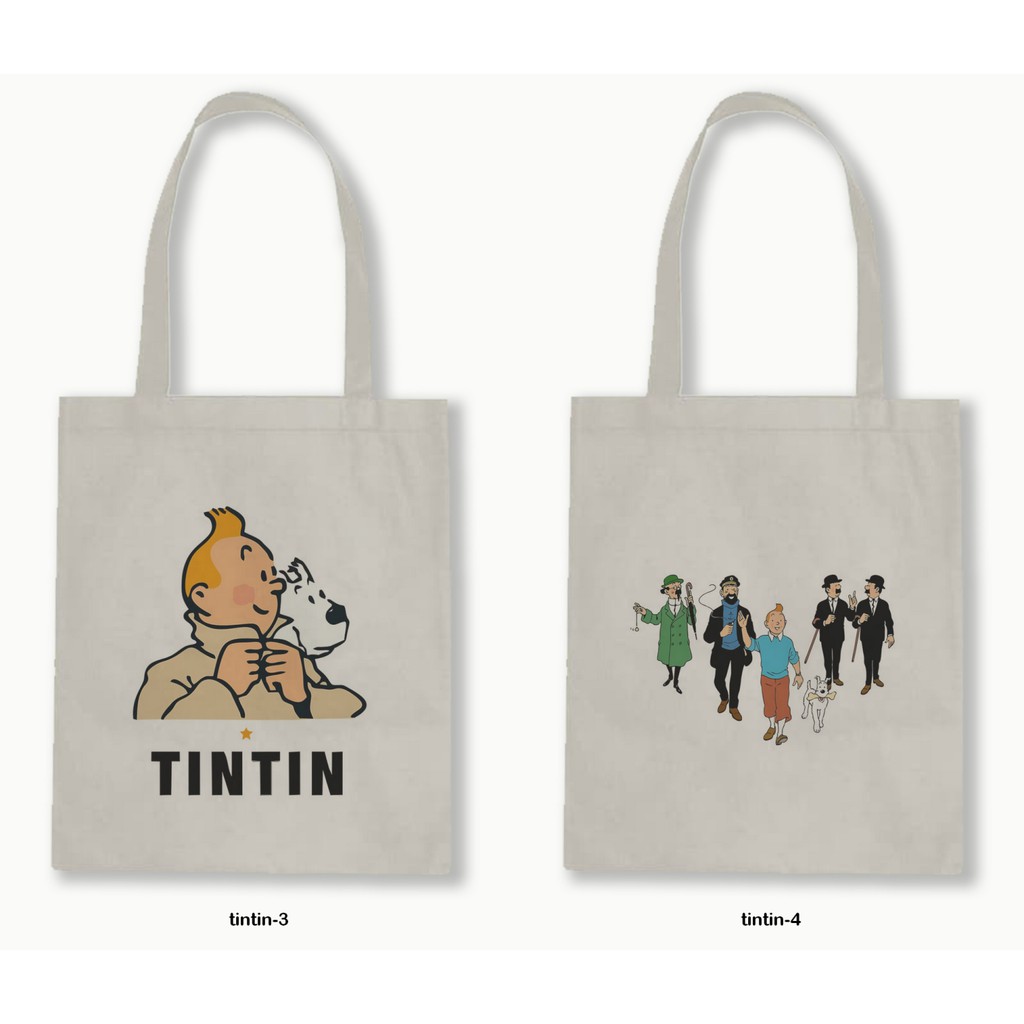Tas Tote Bag Resleting Kanvas/Blacu  - Tintin Series.01