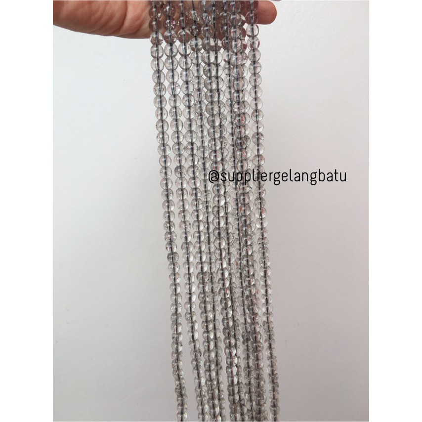 Semi Stone Rutilated Kuarsa Quartz Grey 8mm Renceng Gelang Kalung Glass Bead Grey Natural Rencengan