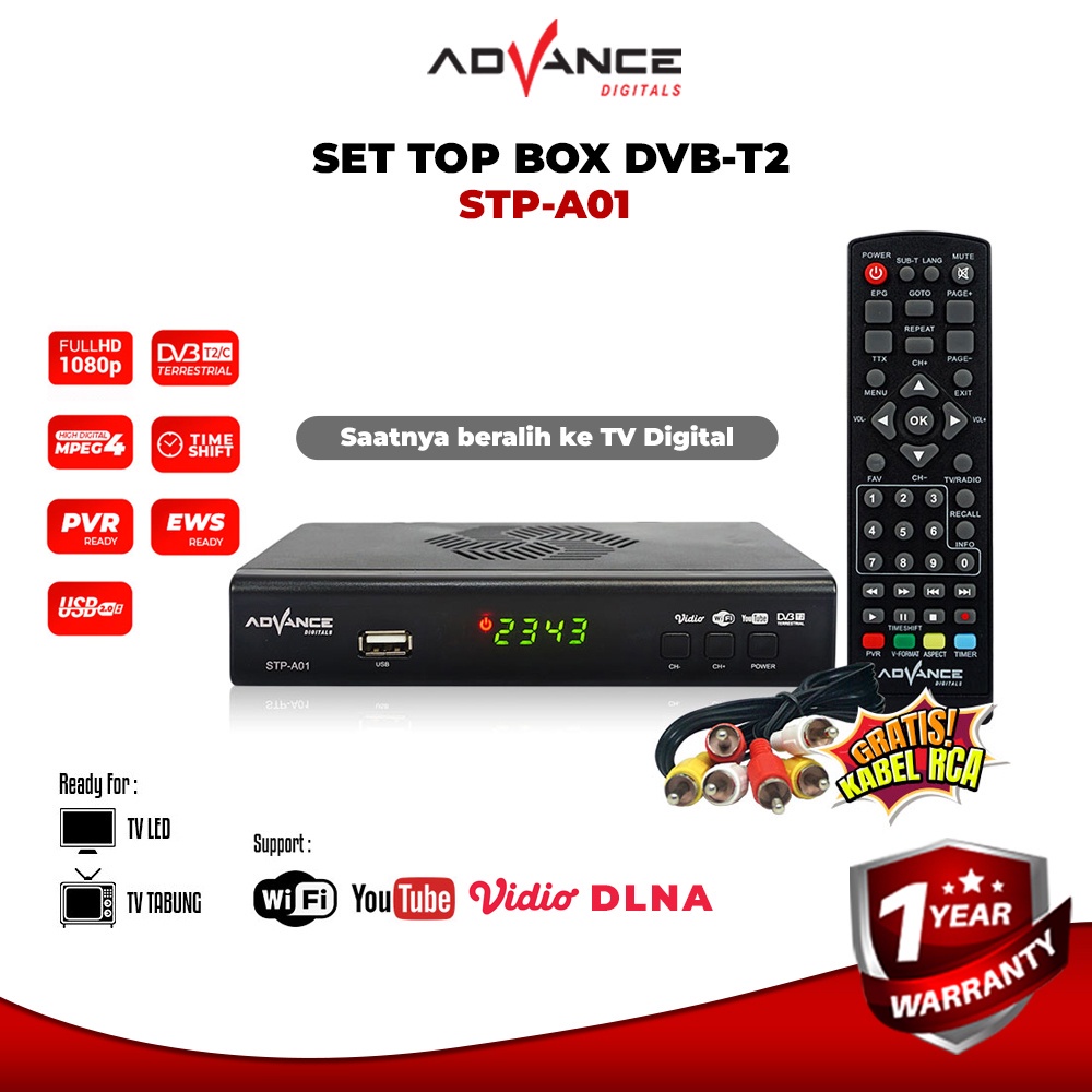 [ READY STOK ] Advance STB Set Top Box TV Digital Receiver Penerima Siaran Full HD/ STB Wifi Bisa Youtube DVB-T2 STP A01 (Bisa dapet semua channel )