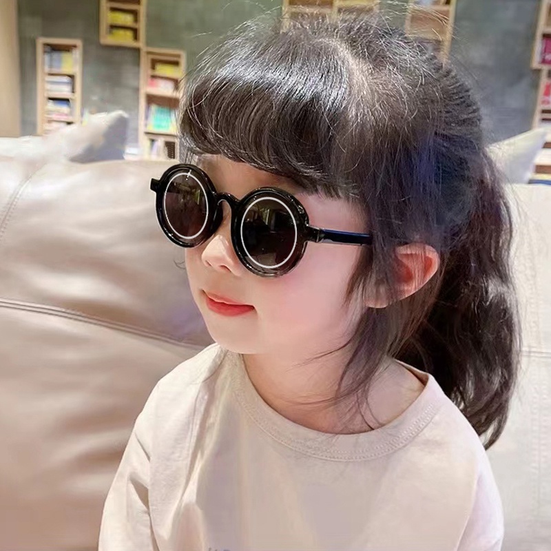 Kacamata Hitam Anak Laki-Laki &amp; Perempuan Bulat Lucu Perlindungan Matahari Gaya Korea Fashion Import