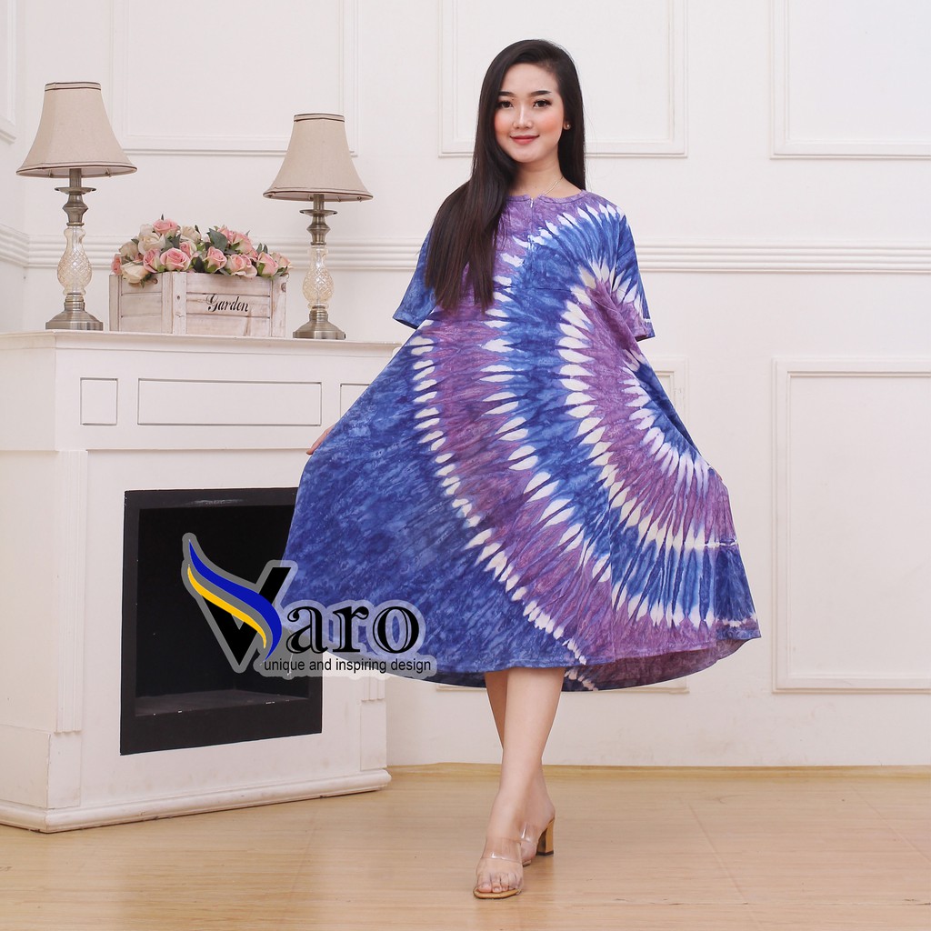 [GROSIR] Daster Kaos Payung Busui Tiedye XXL Jumbo Klok A Busui Resleting-Zip C Biru