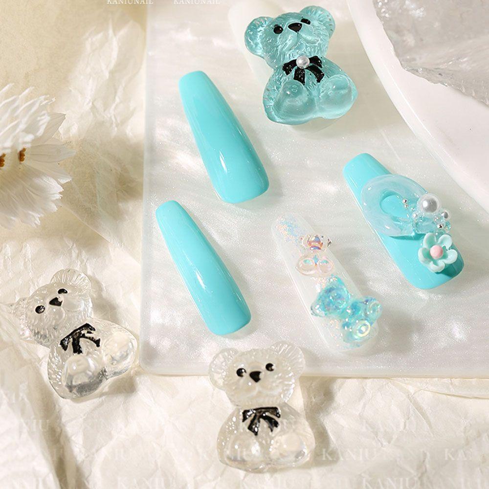 NEEDWAY Bear Nail Art Dekorasi Semi Transparan Jelly Bear Lucu Hiasan Kuku Tiga Dimensi DIY