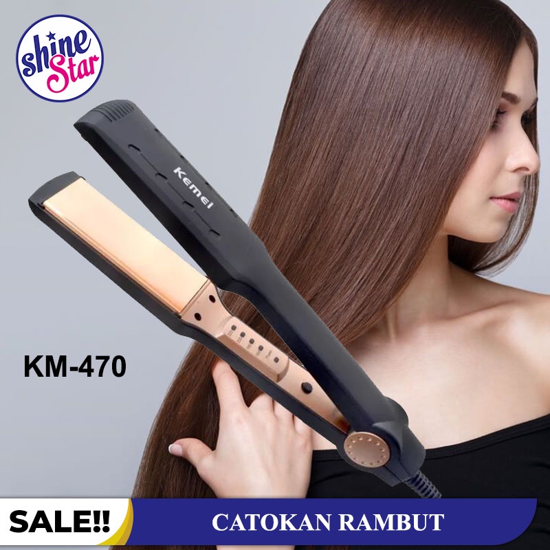 SHINE STAR - BISA COD - Catokan Rambut KEMEI KM-470 Lurus Plate Gold Ceramic Nano Silver Temperatur Control / Catok Rambut Lurus Suhu Temperatur Ionic / Catokan Kemei KM 470 / Kemei 470