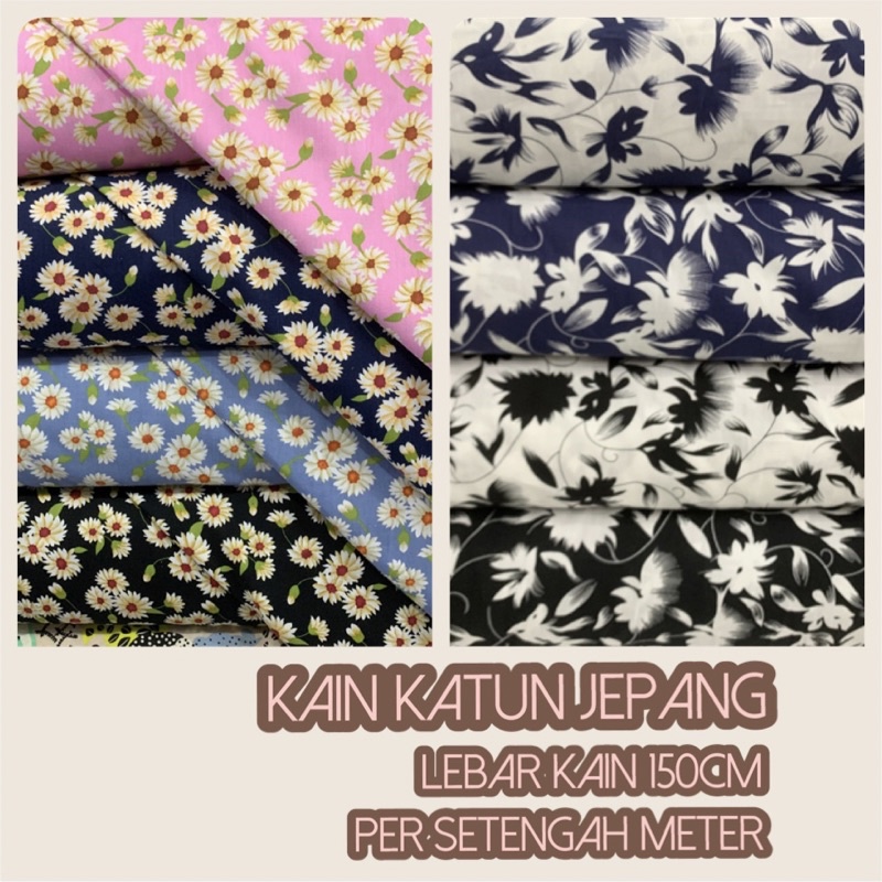 Kain Katun Jepang Motif Bunga Lebar 150cm