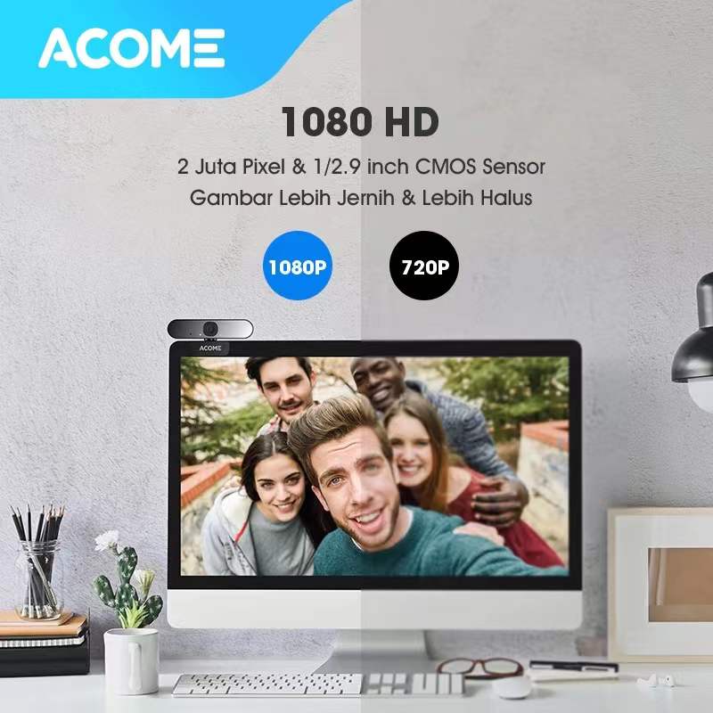 ACOME webcam 1080 HD USB kamera Microphone 360 Noice Reduction Garansi resmi 1 thn AWC11