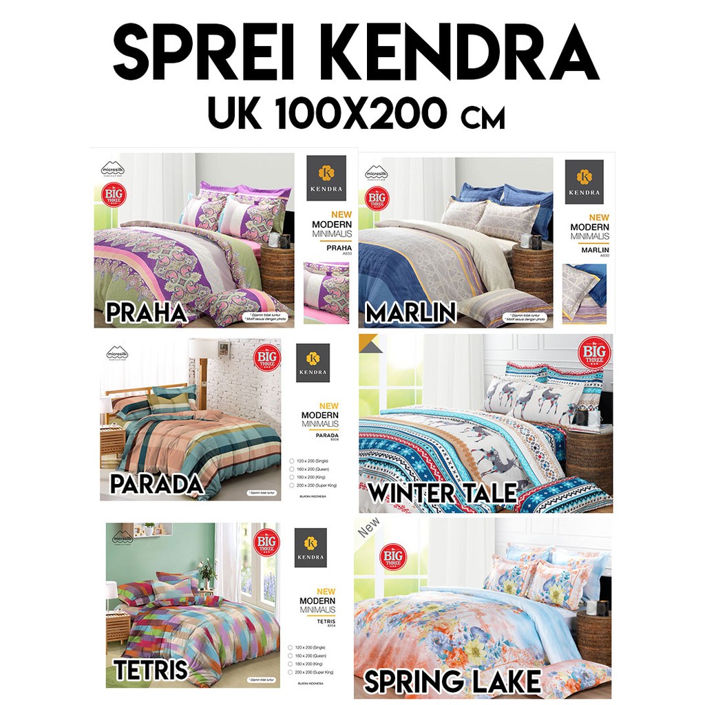 KENDRA Sprei 100x200 / 90x200 Arista Peninsula Little Star Paris Night Unicorn Iris Cherry Kiss Blue Morroco - Single 100 dan 90 SP Kendra