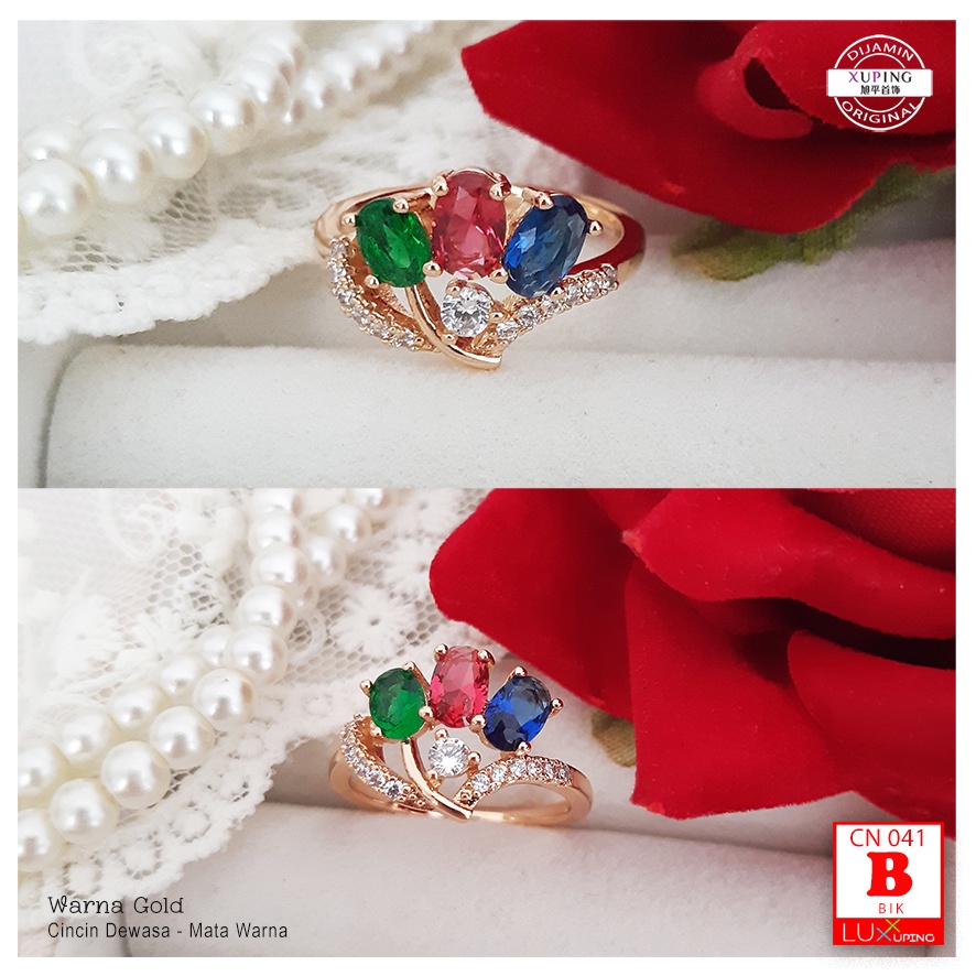 CN 041 Cincin Xuping Asli Premium Quality Permata Warna Perhiasan Lapis Emas Luxx Xuping