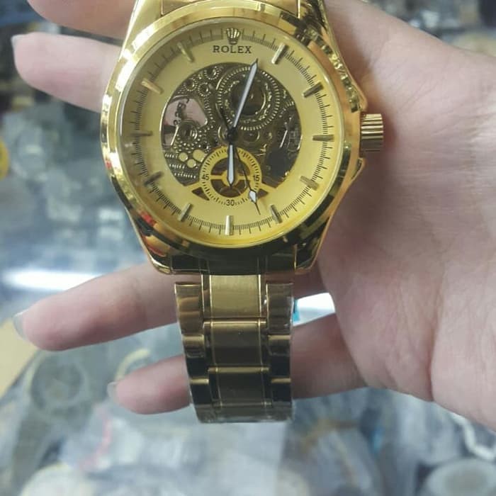 JAM TANGAN PRIA ROLEX RANTAI GOLD BIG SKELETON AUTOMATIC