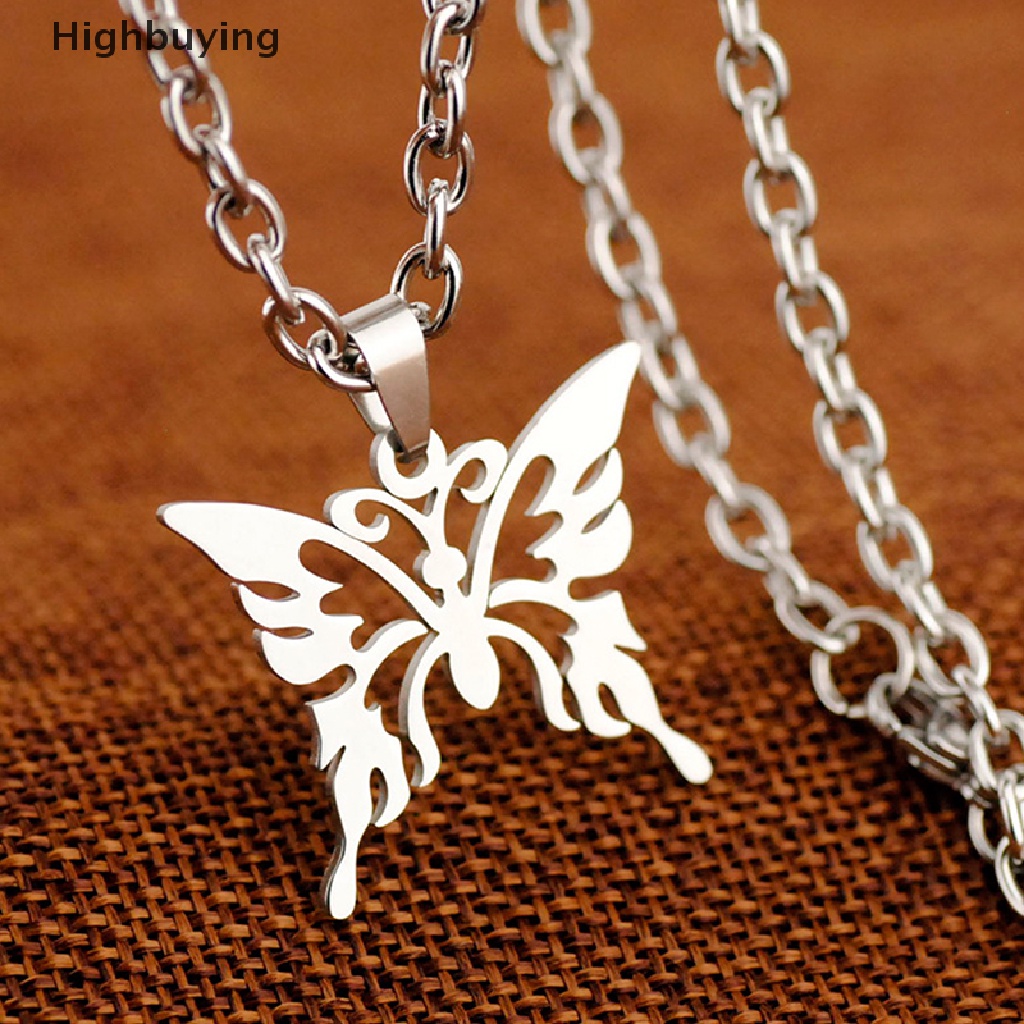 Hbid Kalung Rantai Liontin Kupu-Kupu Bahan Stainless Steel Untuk Unisex / Pria / Wanita