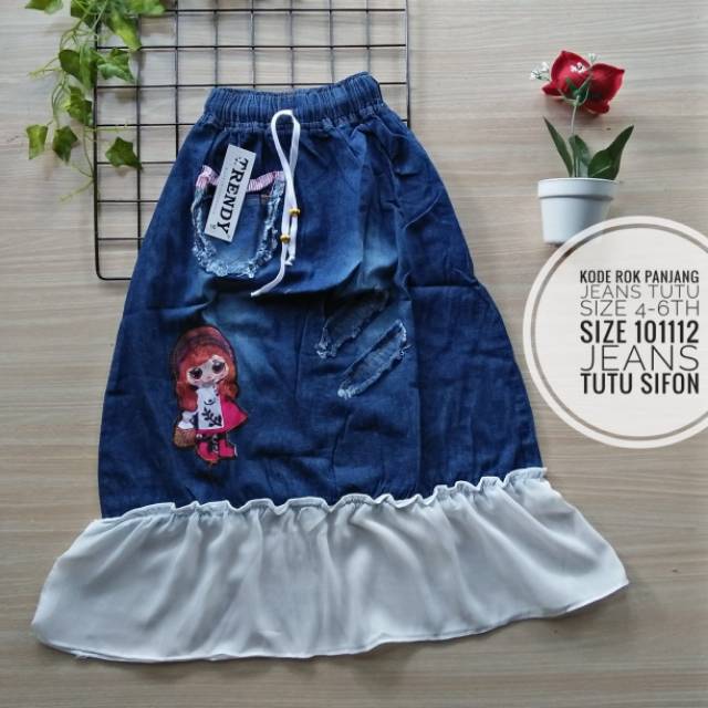 Rok jeans tutu anak led musik 4-7 tahun