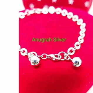 (COD) GELANG TANGAN PERAK WANITA SILVER 925 LAPIS EMAS PUTIH NORI POLOS+2KERINCINGAN