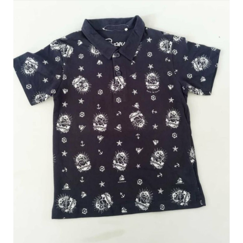 Popeye Kaos Kerah Anak Laki laki Motif Jangkar Navy