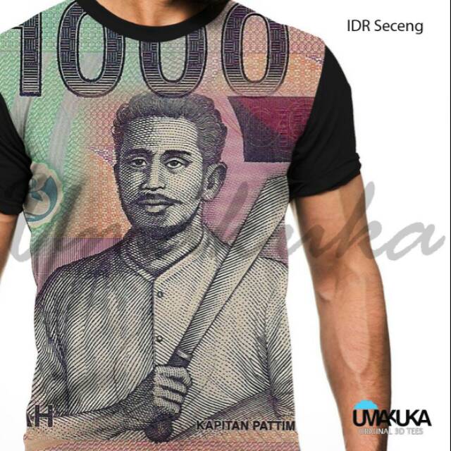 Kaos 3d Umakuka Fullprint IDR Seceng Uang seribu rupiah jaman kuno dulu gambar Kapitan Pattimura