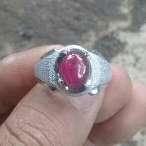 batu akik permata delima merah siyem bangkok  dim est 8*10 mm emban monel halus sizd 7