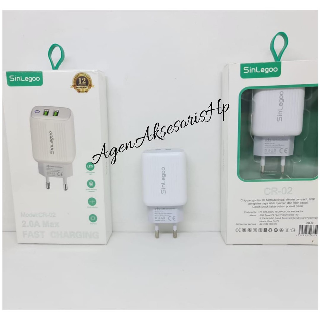 SINLEGOO CR-02 Head Charger LED 2 USB 2.0A Batok Casan Fast Charging GARANSI 1 TAHUN